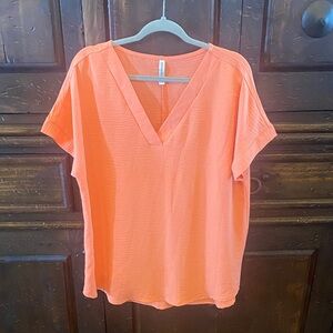 Vibrant Orange V-Neck Blouse